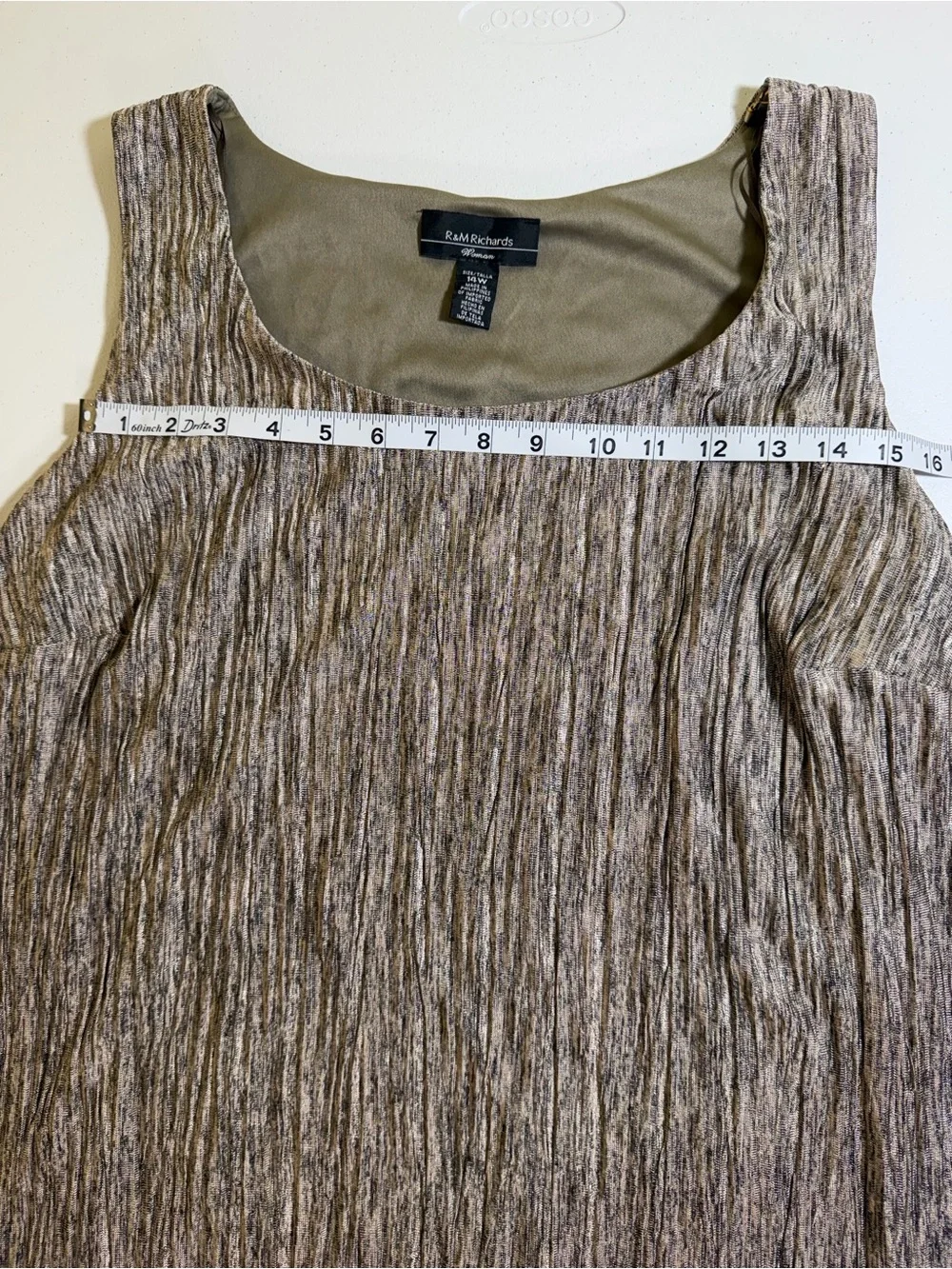 R&M Richards Women’s 14W Textured Sleeveless Swing Dress Taupe Beige NWT - Picture 10 of 11